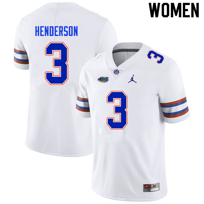 Women #3 Xzavier Henderson Florida Gators College Football Jerseys Sale-White